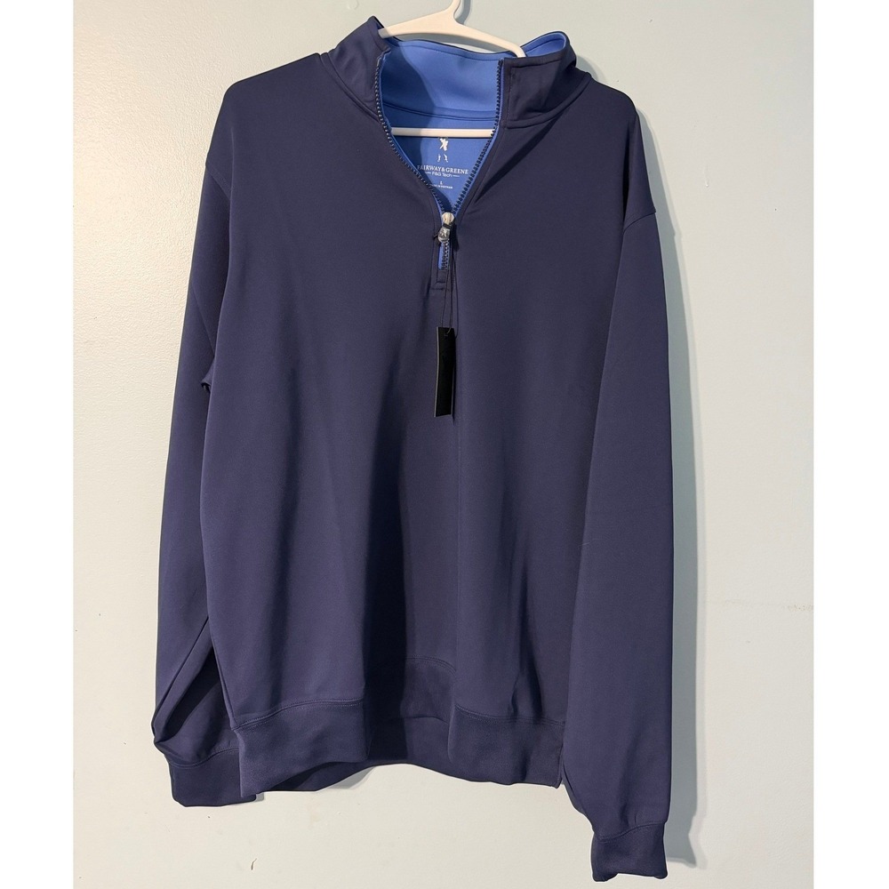 Fairway & Greene Men's L Caves 1/4 Zip Pullover Marine Blue Golf Tech 0710